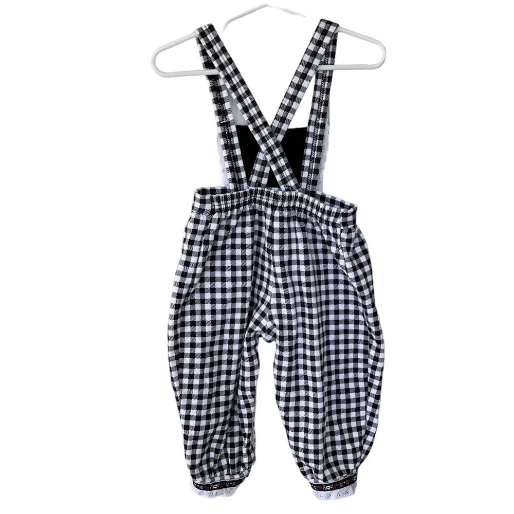 VTG Carter’s Gingham Bib Overall Jumper 18 Mo German Flair Ribbon Lace Fleece